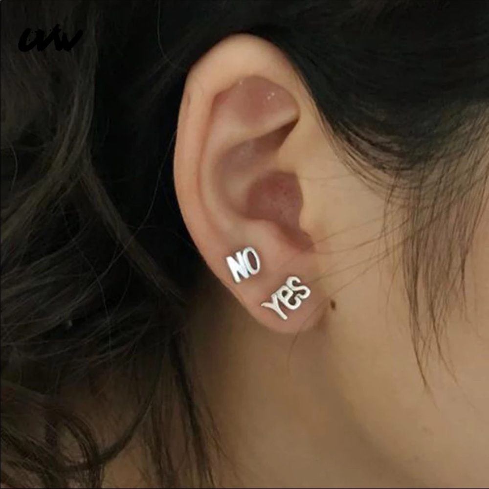 Sterling Silver 925 Yes No Stud Earrings - Picture 2 of 3
